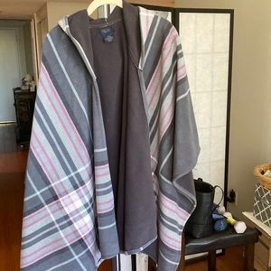 Poncho wrap with hoody by Rachel Roy gray n pink lines